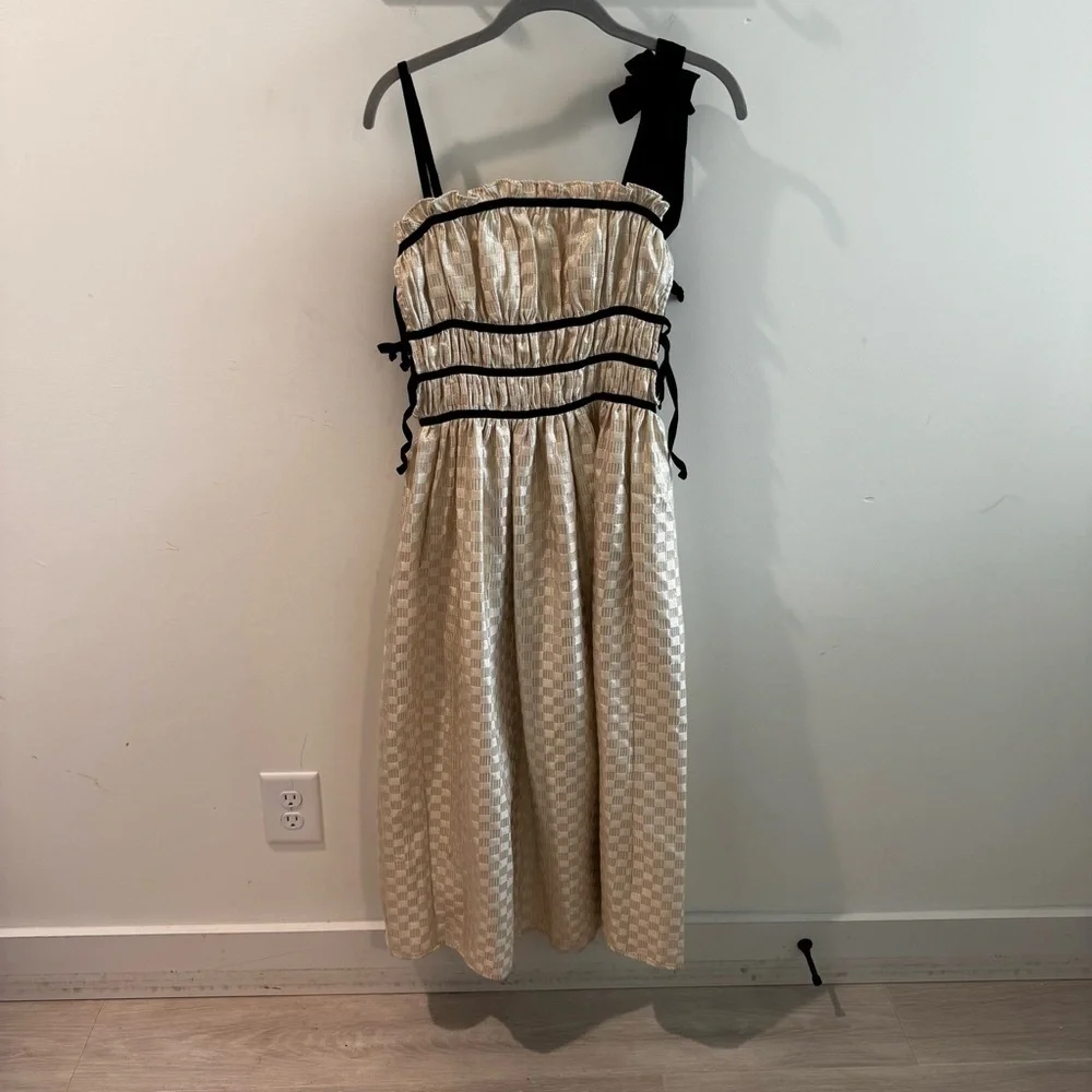 NWT Sofie the Label Claire Dress‎ Gold Jacquard Velvet Straps Size Small - Picture 10 of 15